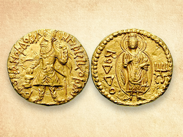 Dinar of Kanishka, Kushan Empire, 2nd Century CE