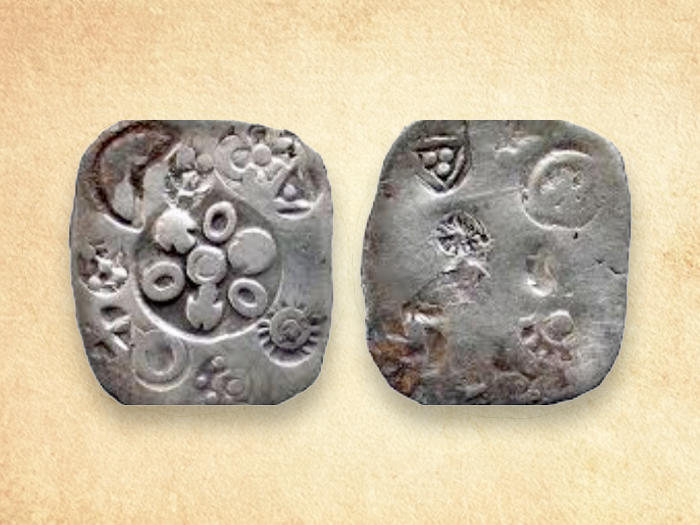 Silver karshapana coin from 5th Century BC Magadha Dynasty