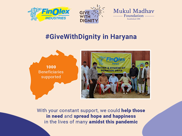 Charity led poverty alleviation in Haryana through Give With Dignity kits by Mukul Madhav Foundation